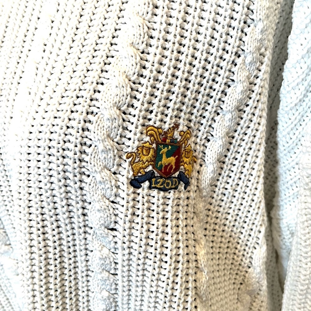 Vintage Izod Crest Logo Cable Knit Oversized Cotton Sweater XL Preppy Grandpa - Picture 2 of 9